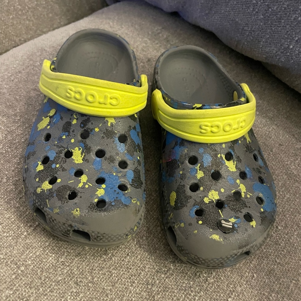 CROCS Kids Water Shoes - Gray with neon green and Blue Accents